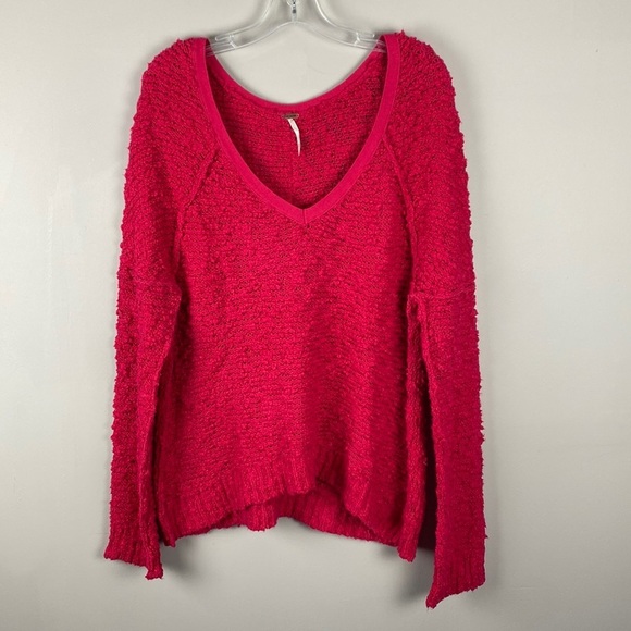 Free People Womens Songbird V-Neck Sweater Size Medium Raglan Sleeve Oversized - Picture 2 of 11